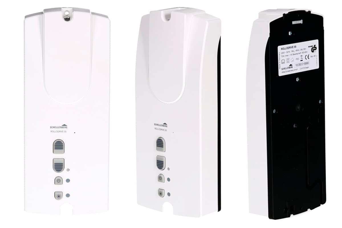 Schellenberg 22755 Elektrischer Gurtwickler Aufputz RolloDrive 55, Rolladenantrieb bis 5 m² Rollladenfläche, für Mini und Maxi Gurtband, Zugkraft max. 30 kg, Antrieb + Zeitautomatik, Komplettset