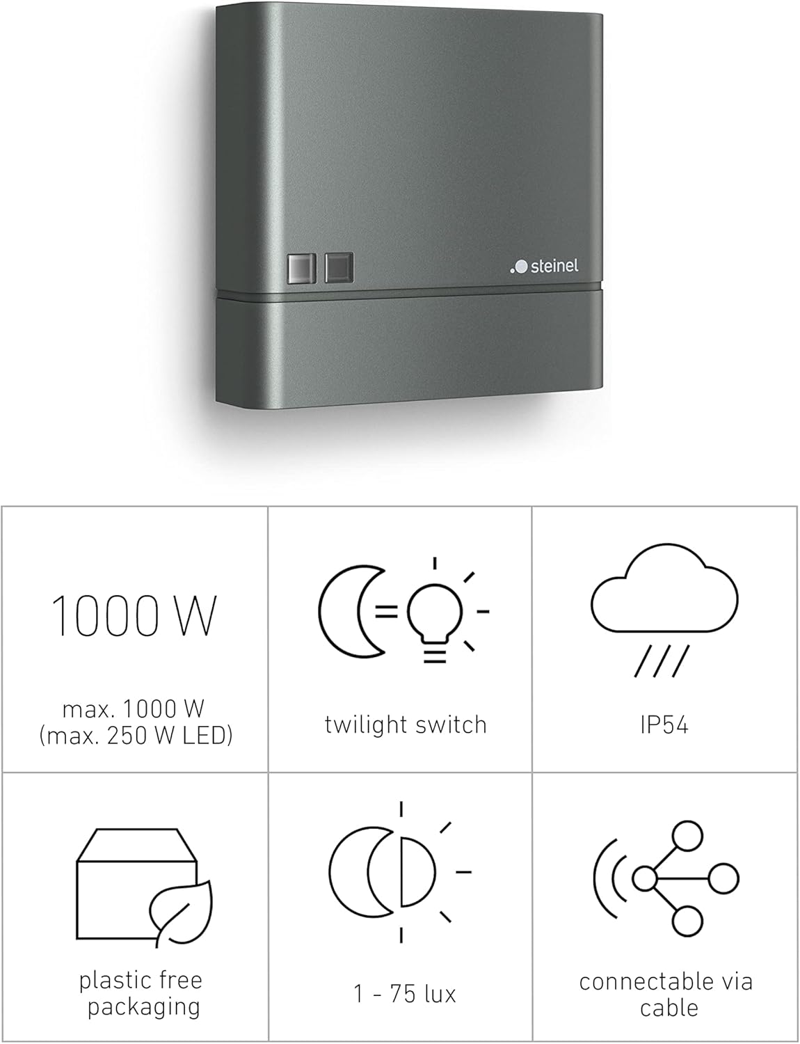 Steinel Dämmerungssensor NightmatIQ Anthrazit, Dämmerungsschalter außen, Lichtsensor für Außenbeleuchtung, IP54, 230 V