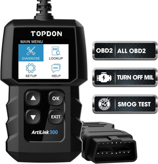 TOPDON OBD2 Diagnosegerät AL300, Universal Fehler-Code Scanner mit Vollen OBD2-Funktionen, KFZ-Fehlercode-Lesegerät für Alle OBDII/EOBD Protokoll