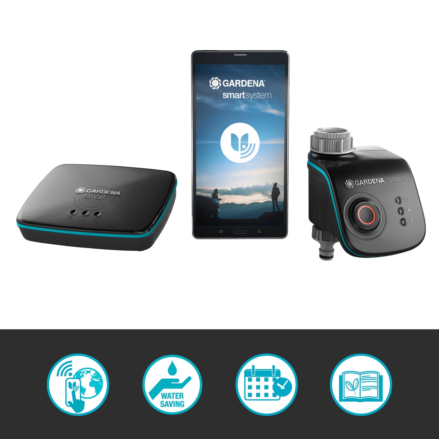 GARDENA smart Water Control set: Intelligente regeling, incl. smart Water Control en smart Gateway, met besproeiingscomputer, planten bsproeien via smart app, vorstwaarschuwingssysteem (19103-20)