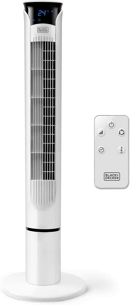 Black+Decker BXEFT49E Turmventilator, 45, Kunststoff, Mit Fernbedienung, 102 cm, weiß