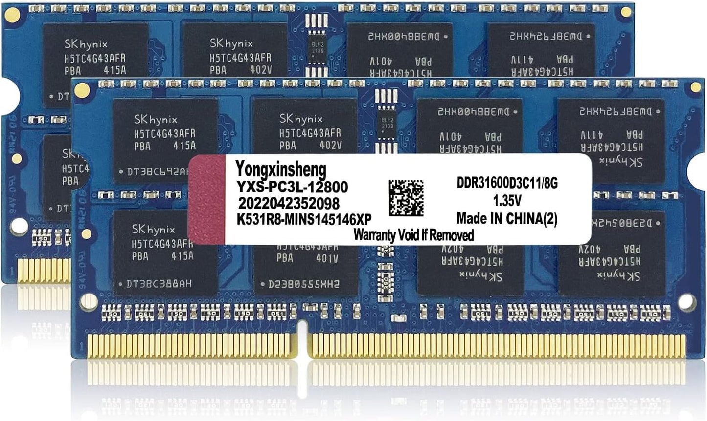 Yongxinsheng 16 GB Kit 2 x 8 GB DDR3L DDR3 1600 MHz PC3L-12800 Non-ECC ungepuffert 1,35 V CL11 2Rx8 Dual Rank 204 Pin SODIMM Laptop Notebook PC Computer Speicher RAM Modul Upgrade – Blau