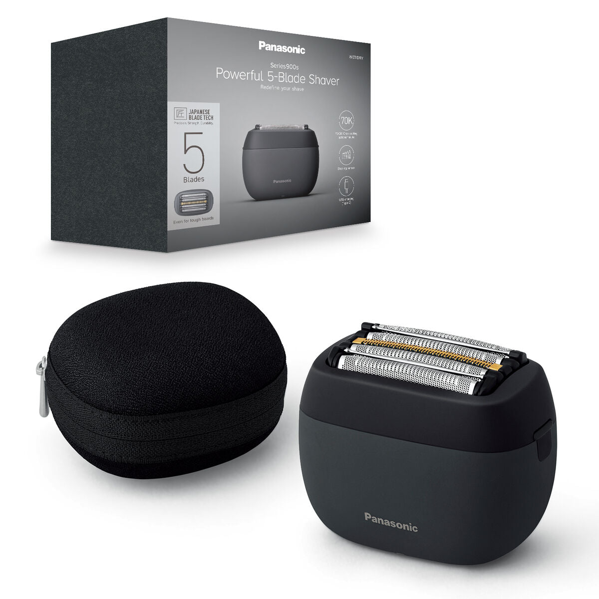Panasonic ES-PV3B-K803 Series 900s Premium Kompakt-Rasierer, Nass- und Trockenrasierer mit 5 Klingen für Männer, reaktionsschneller Bartsensor, USB-C, Premium Case, Anthrazit