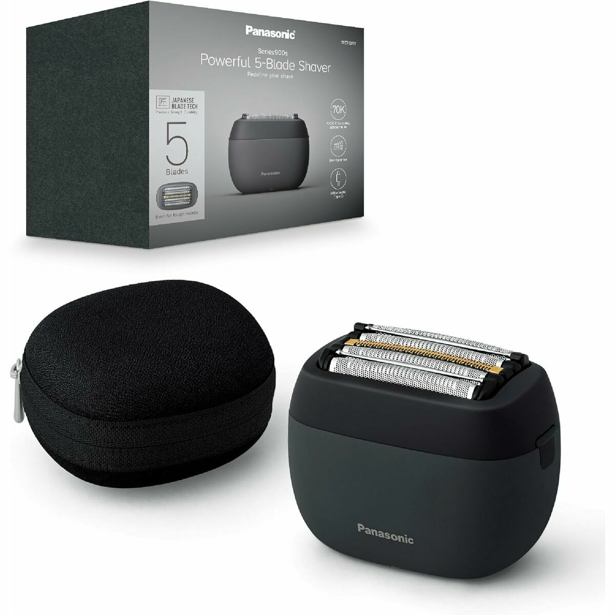 Panasonic ES-PV3B-K803 Series 900s Premium Kompakt-Rasierer, Nass- und Trockenrasierer mit 5 Klingen für Männer, reaktionsschneller Bartsensor, USB-C, Premium Case, Anthrazit
