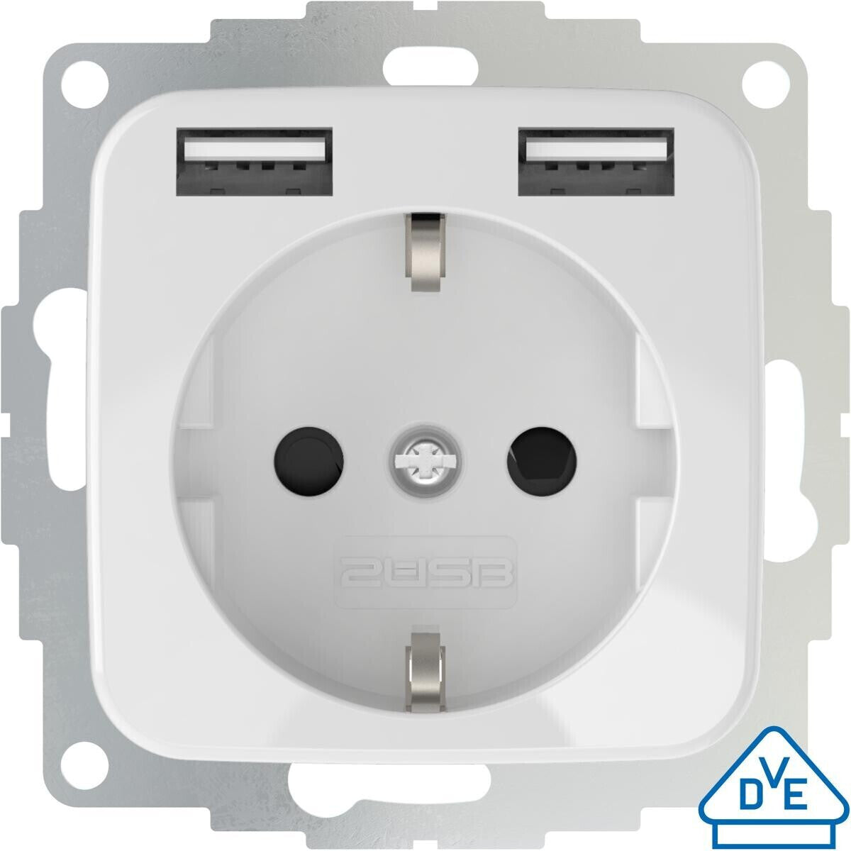 2USB - Einbau-USB Steckdose InCharge PRO SI - Kompatibel Busch-Jä­ger & Klein - 2× USB-A (12 W/2,4 A) - 250 V 16 A - 32 mm Tiefe - Sicher & En­er­gie­ef­fi­zi­entn - Weiß
