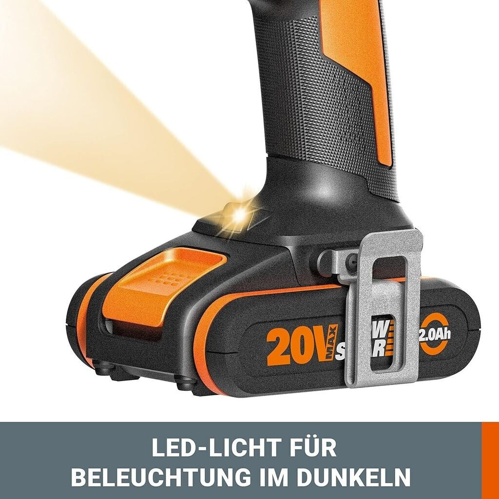 WORX WX370.1 Akku Schlagbohrschrauber 20V – 50 Nm, 2-Gang-Getriebe & LED-Licht
Zum Schrauben, Bohren & Schlagbohren – inklusive 2 × 2 Ah Akkus & Ladegerät