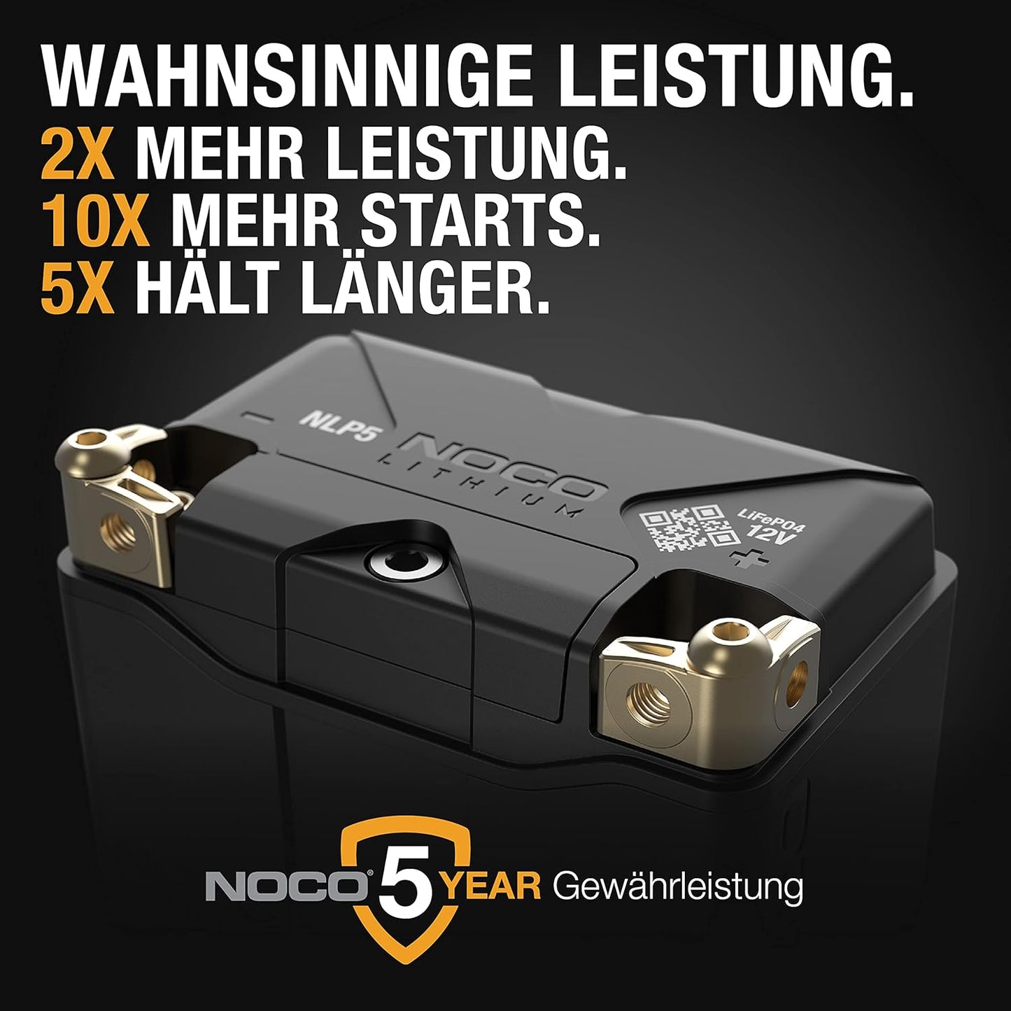 NOCO Lithium NLP5: Ultraleichte 12V Lithium Motorradbatterie – Gruppe 5 – 2Ah – 250A Startstrom – Intelligentes BMS – für Motorräder, Enduros, Quads, Roller und mehr