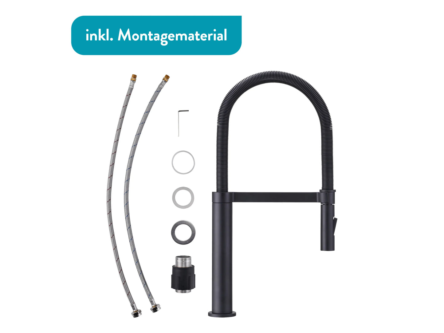 baliv KI-1980 Küchenarmatur Schwarz Matt 360° schwenkbar mit Kaltstart-Funktion