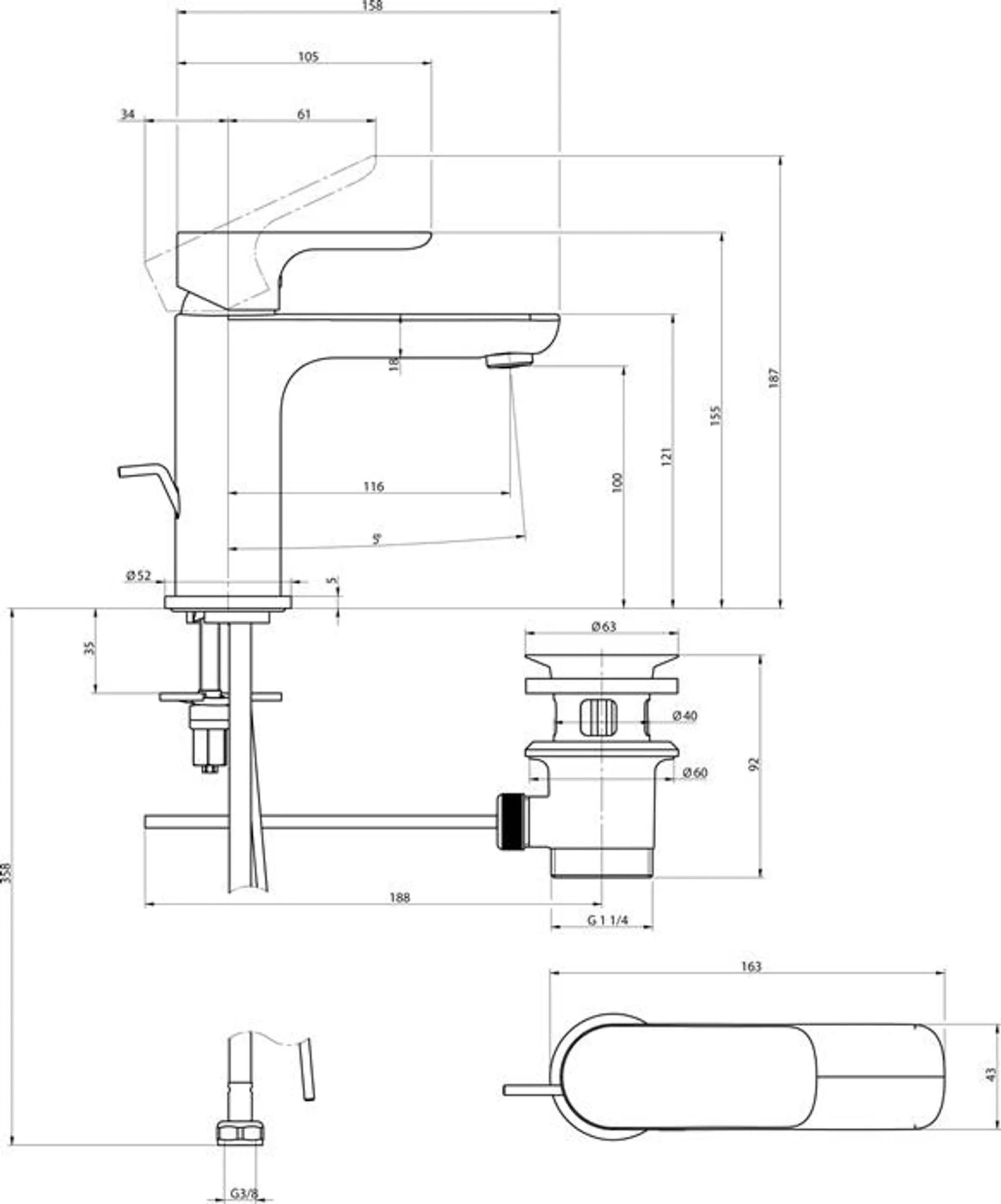Villeroy & Boch O.novo Waschtischarmatur Chrom mit Ablaufventil AquaSmart 104003000