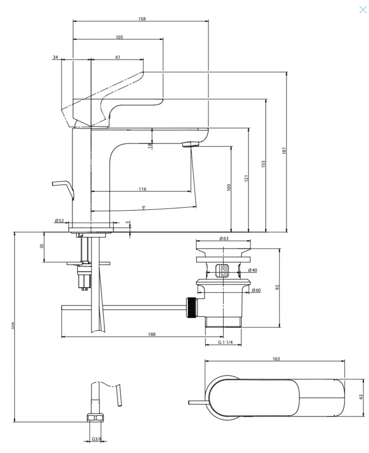 Villeroy & Boch O.novo Waschtischarmatur Chrom mit Ablaufventil AquaSmart 104003000