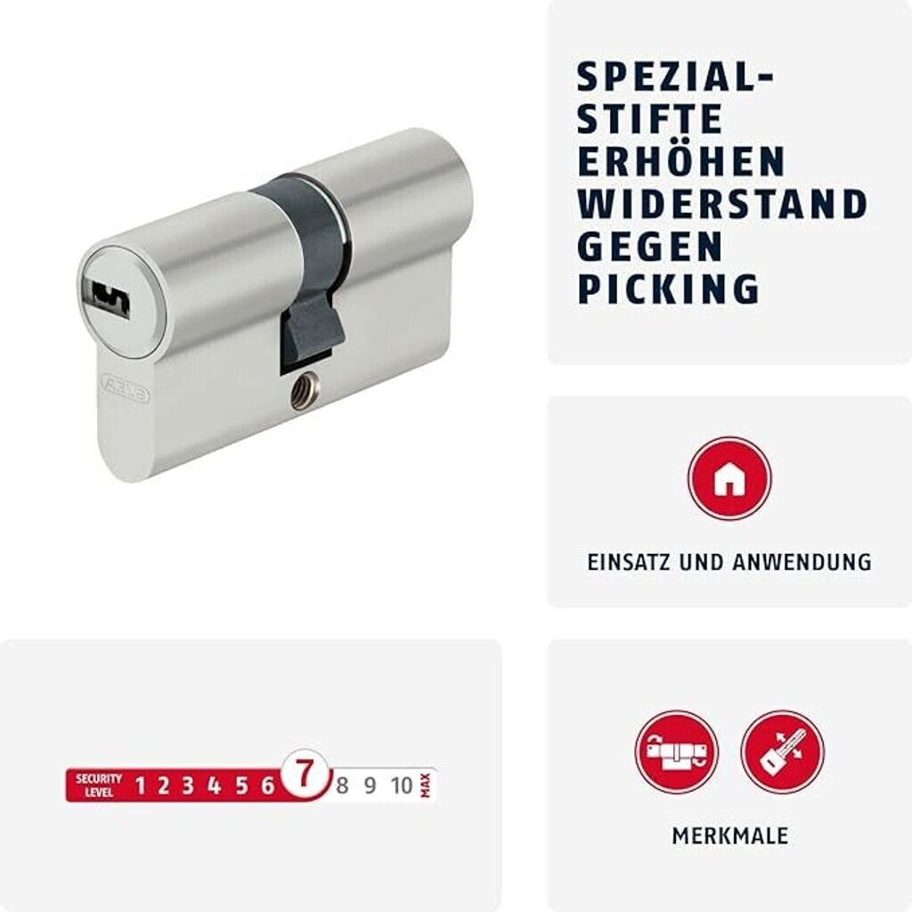 ABUS Pro­fil­zy­lin­der D6XNP 40/40 mit 5 Schlüsseln und Code-Karte - Türschloss für Sicherheit an Haustür und Woh­nungs­tür - Dop­pel­zy­lin­der mit Not- und Ge­fah­ren­funk­ti­on