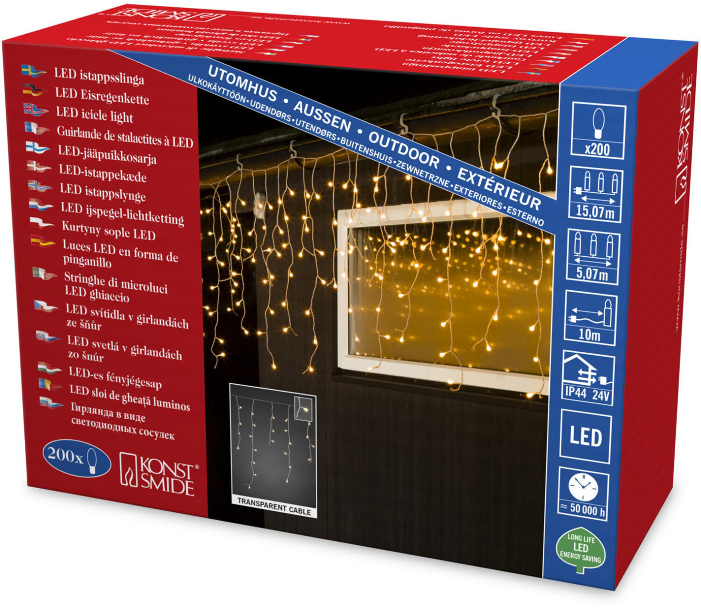 Konstsmide 3672-103 LED Eisregen Lichtervorhang 180 LEDs Warmweiß IP44