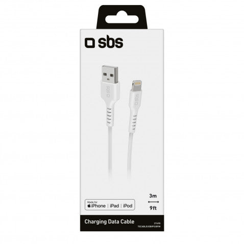 SBS USB – Lightning Kabel 3m weiss TECABLEUSBIP5389W Lade- und Datenkabel