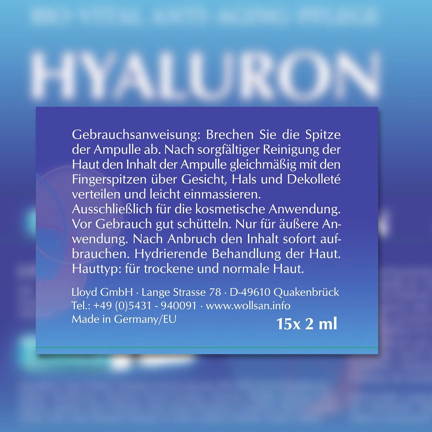 Hyaluron Bio Vital Anti Aging Pflegekur 30 ml hochkonzentrierte Hyaluronsäure, 15 Ampullen á 2 ml, gegen Falten Made in Germany von STREHLER DESIGN