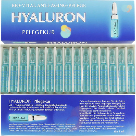 Hyaluron Bio Vital Anti Aging Pflegekur 30 ml hochkonzentrierte Hyaluronsäure, 15 Ampullen á 2 ml, gegen Falten Made in Germany von STREHLER DESIGN